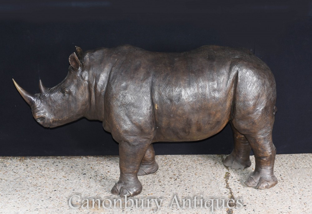 Grande Statue De Rhinocéros En Bronze Rhinocerus Africain Animal