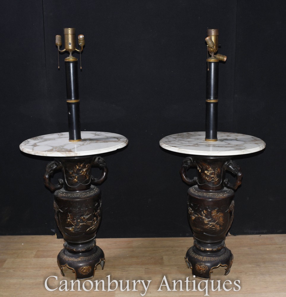 Lampes de table d'appoint antiques japonaises - Lampes avec base bronze