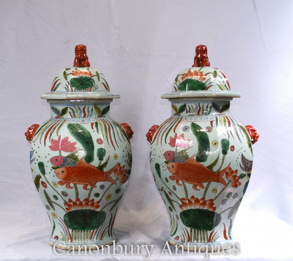 Paire de bocaux en porcelaine Ming - Urnes à vases chinois