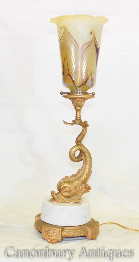 Art Nouveau Ormolu Serpent Table Lamp Gold Patina