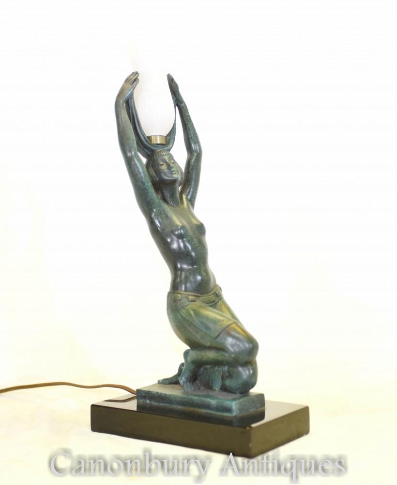 Figurine Lampe Art Deco En Bronze - Lampe De Table Fayral