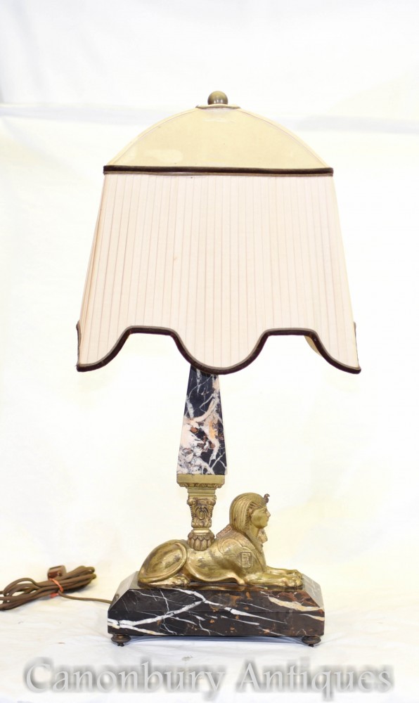 Lampe Sphinx Art Déco Antique - Lampe de table avec obélisque en marbre
