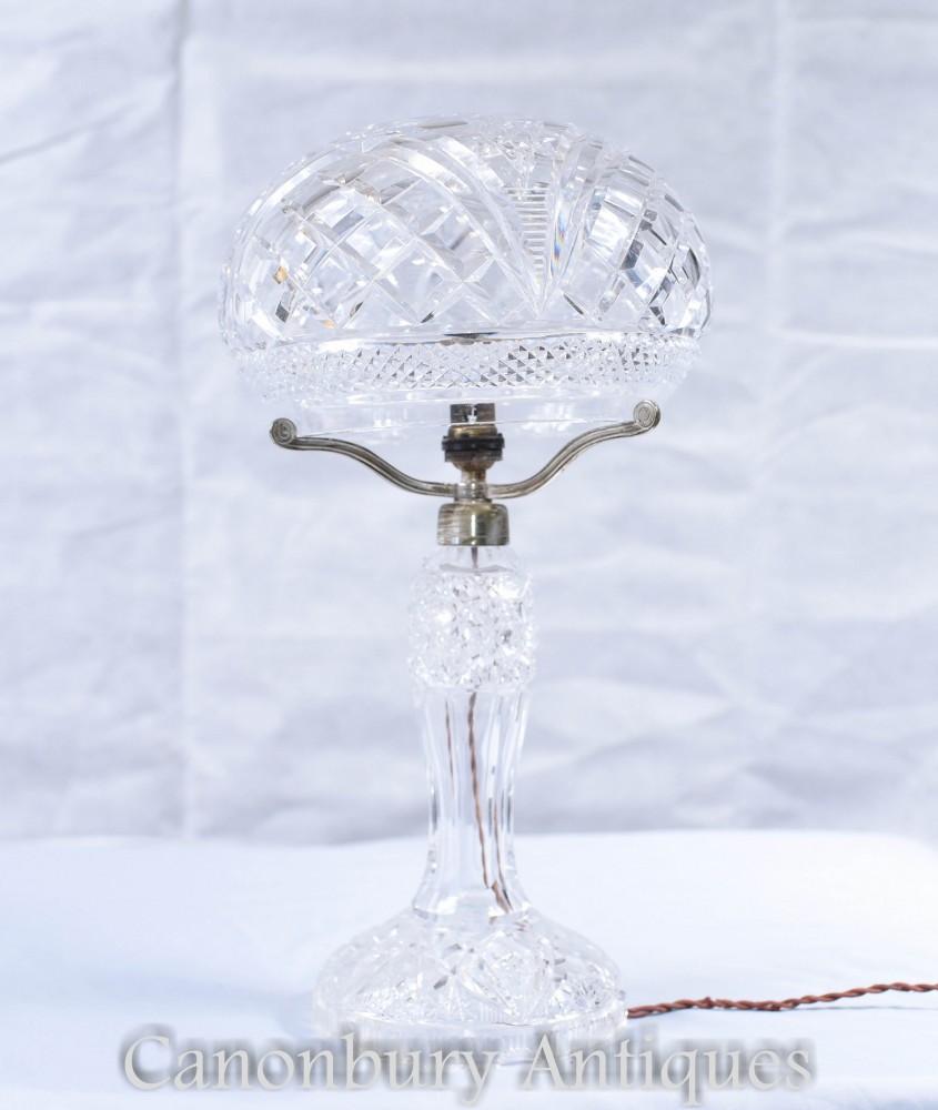 Lampe de Table Antique en Verre Coupe de Waterford - Lumière Vers 1920