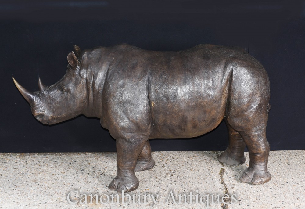 Large Bronze Rhino Statue African Rhinocerus Animal