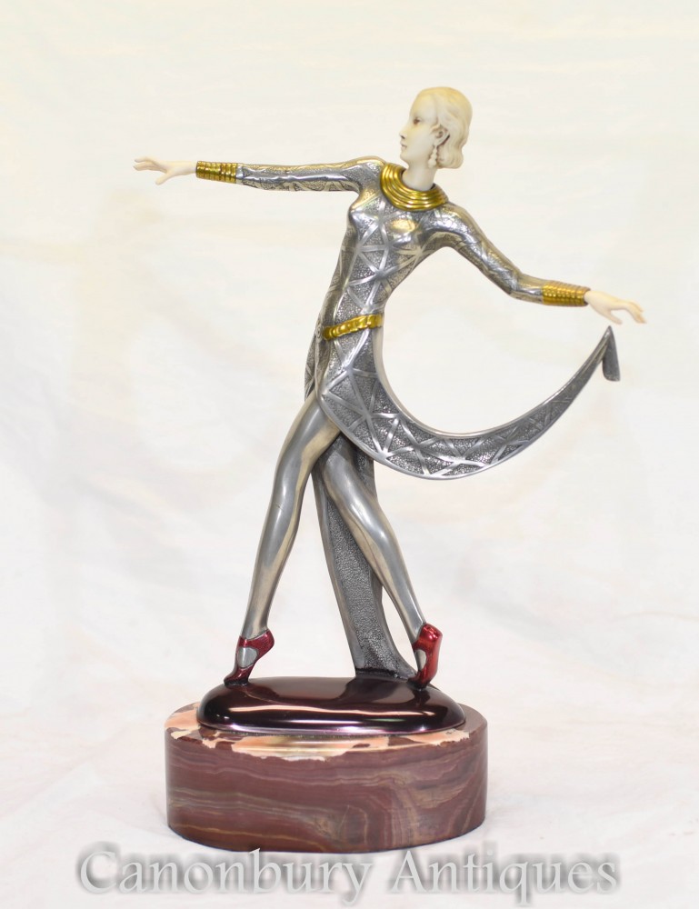 Statue de danseuse exotique Lorenzl Art Déco - Figurine en étain