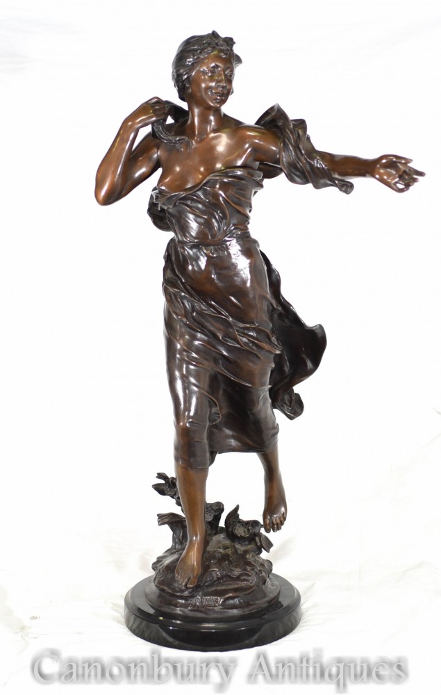 Bronze Art Nouveau Figurine - Brise Signed French Statue