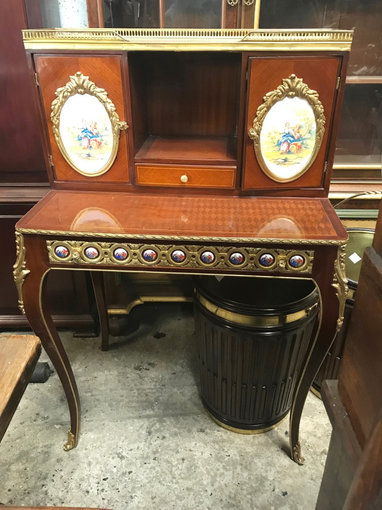 Coiffeuse Antique Française - Bureau Empire en marqueterie de Sevres Plaques