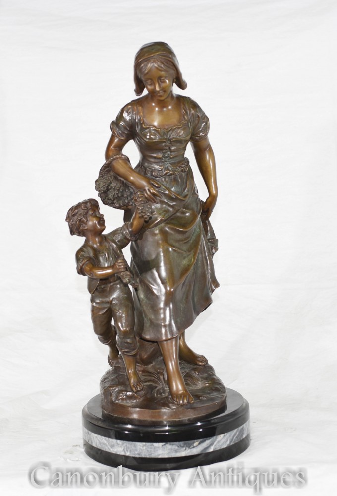 Figurine Maman Enfant En Bronze Française Signée S.Kingsburger