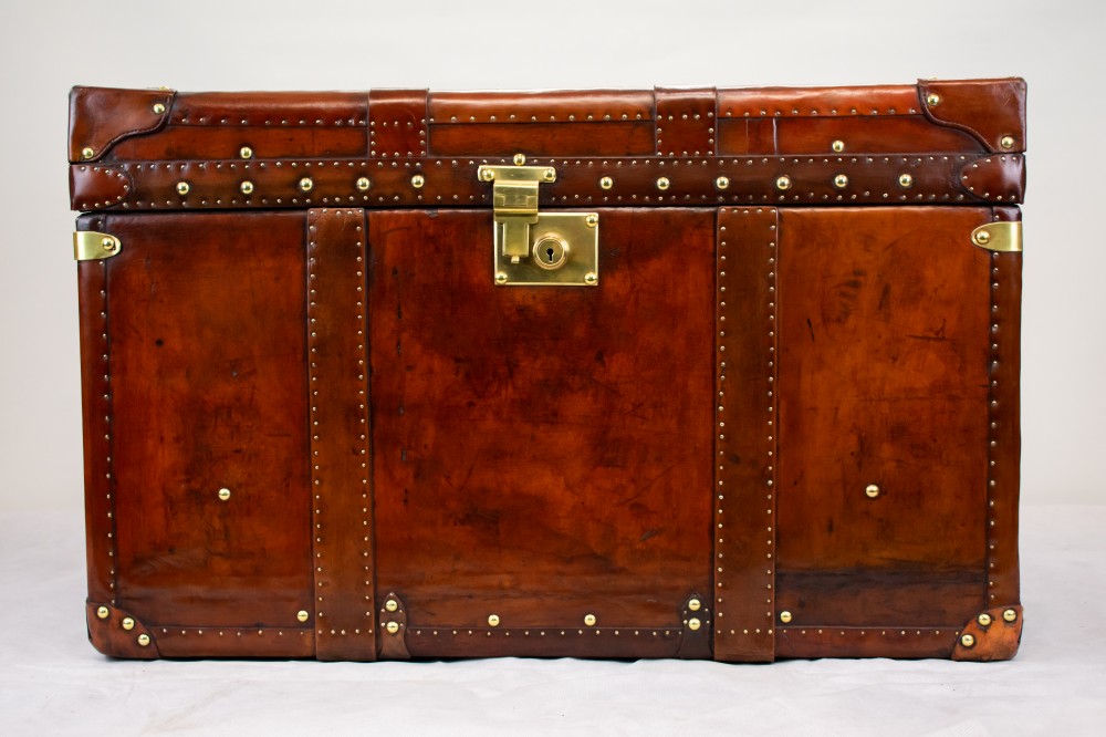 Étui De Coffre En Cuir Steamer Trunk Case-Vintage Travel Box Table