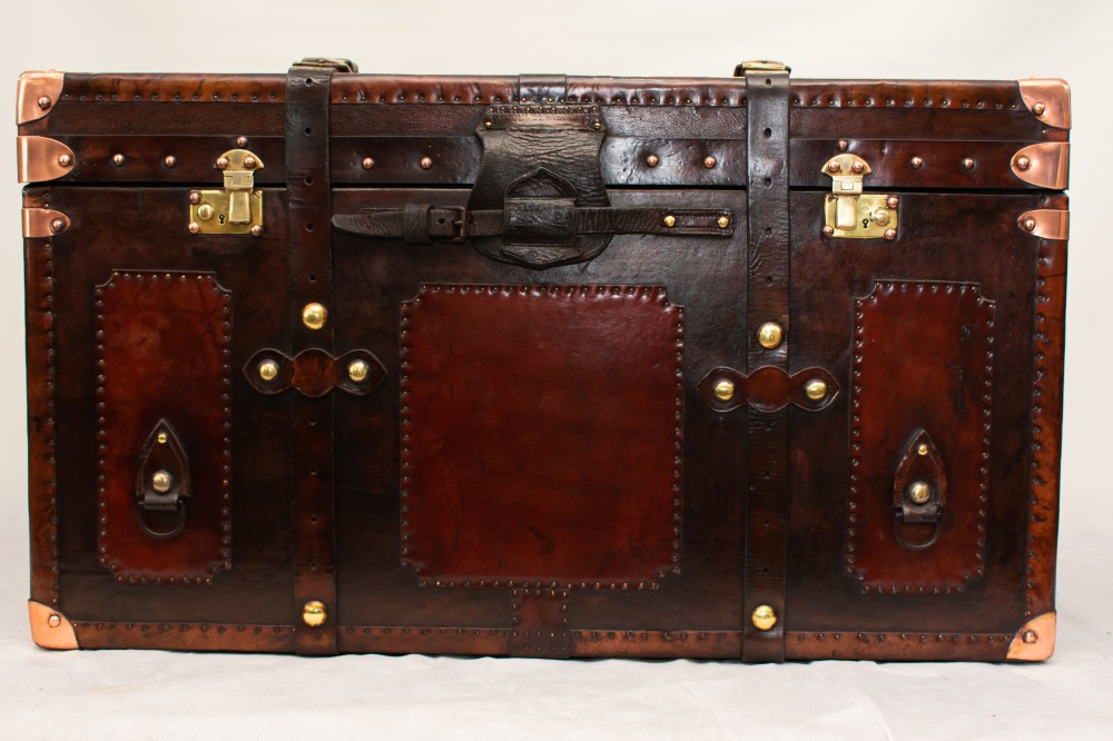 Étui De Coffre En Cuir Steamer Trunk Case-Vintage Travel Box Table