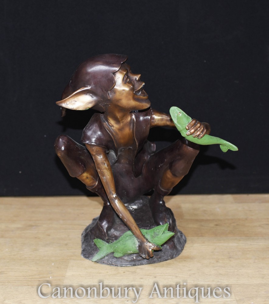 Statue de voleur de poissons Pixie en bronze - Gobelin de Fairey Elph Pond