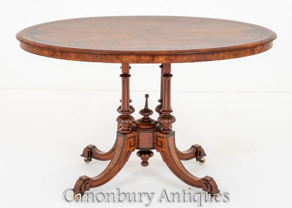 Table de centre victorienne Burr Walnut 1860