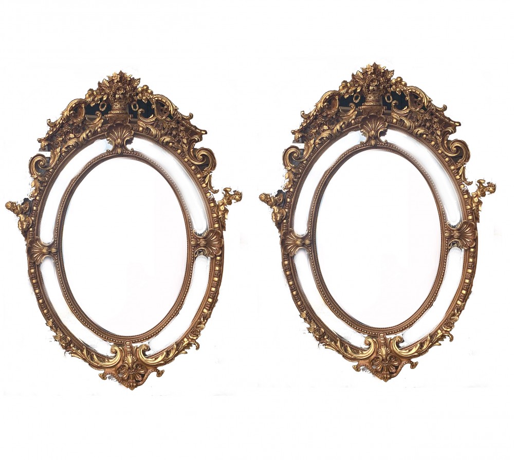 Paire De Grands Miroirs Dorés - Ovale Rococo Louis XVI
