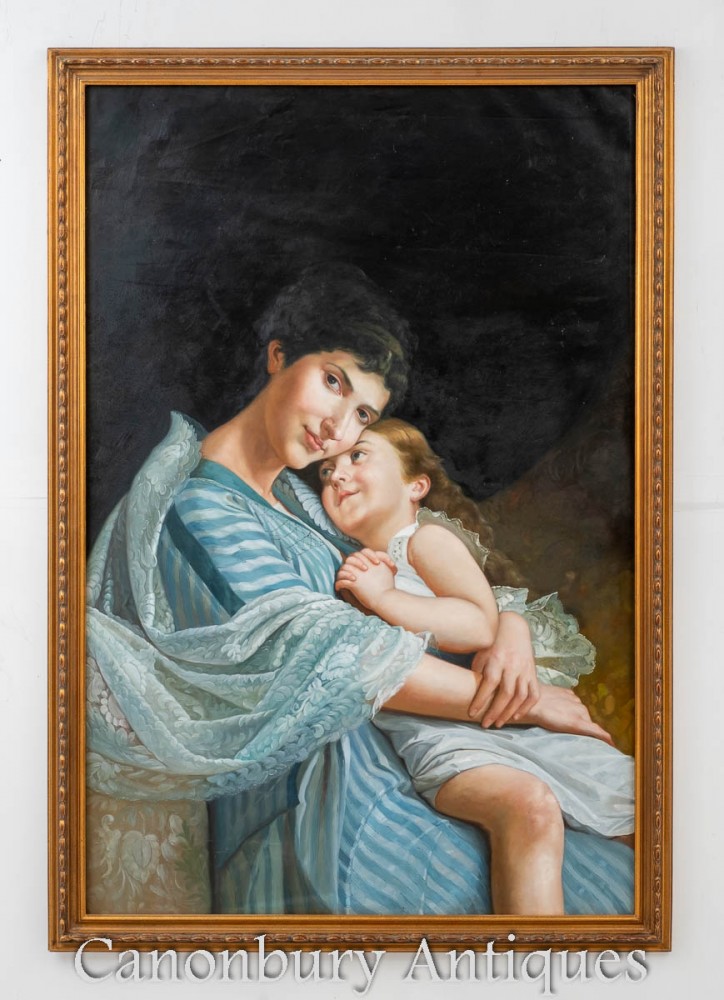 Peinture à l'huile française Mère et enfant Portrait d'amour