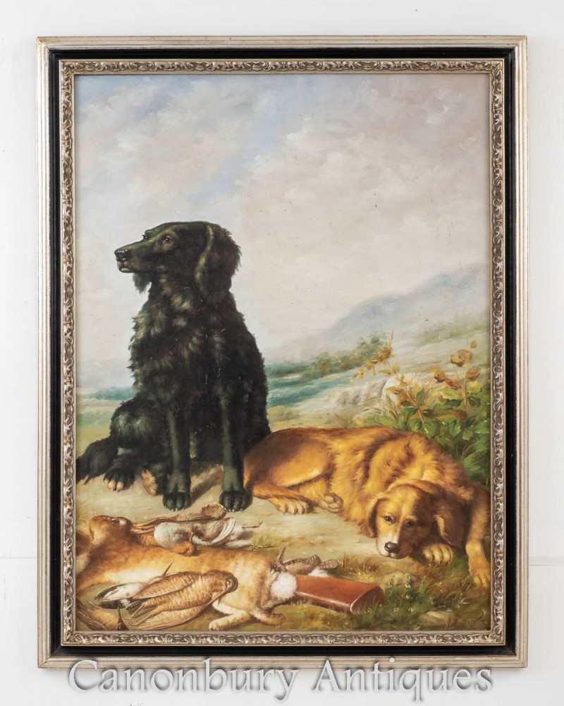 Scène de peinture à l'huile de chasse au chien - Retriever anglais et chasse au lièvre