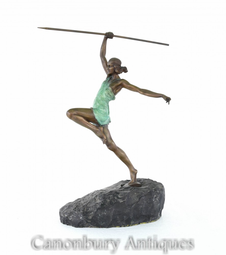 Statue Diana l'Archer en Bronze Art Déco par La Faguays