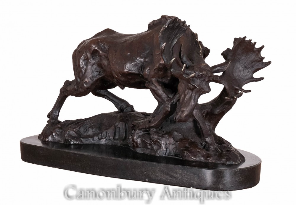 Statue d'orignal en bronze - Charging Elk Casting Animals