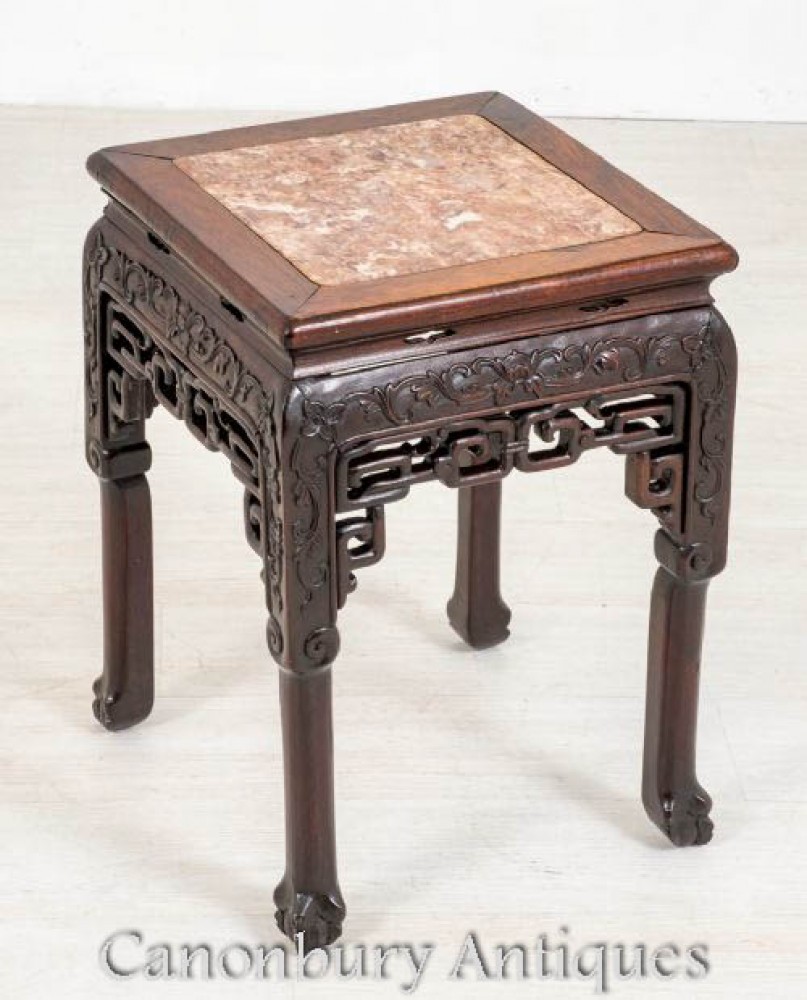 Table en bois dur chinois - Pied de piédestal pour urne antique 1870