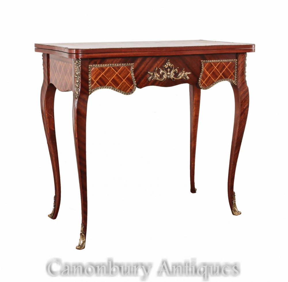 Table à Cartes Ancienne Française - Tables de Jeux Empire Incrustation de Parqueterie 1890