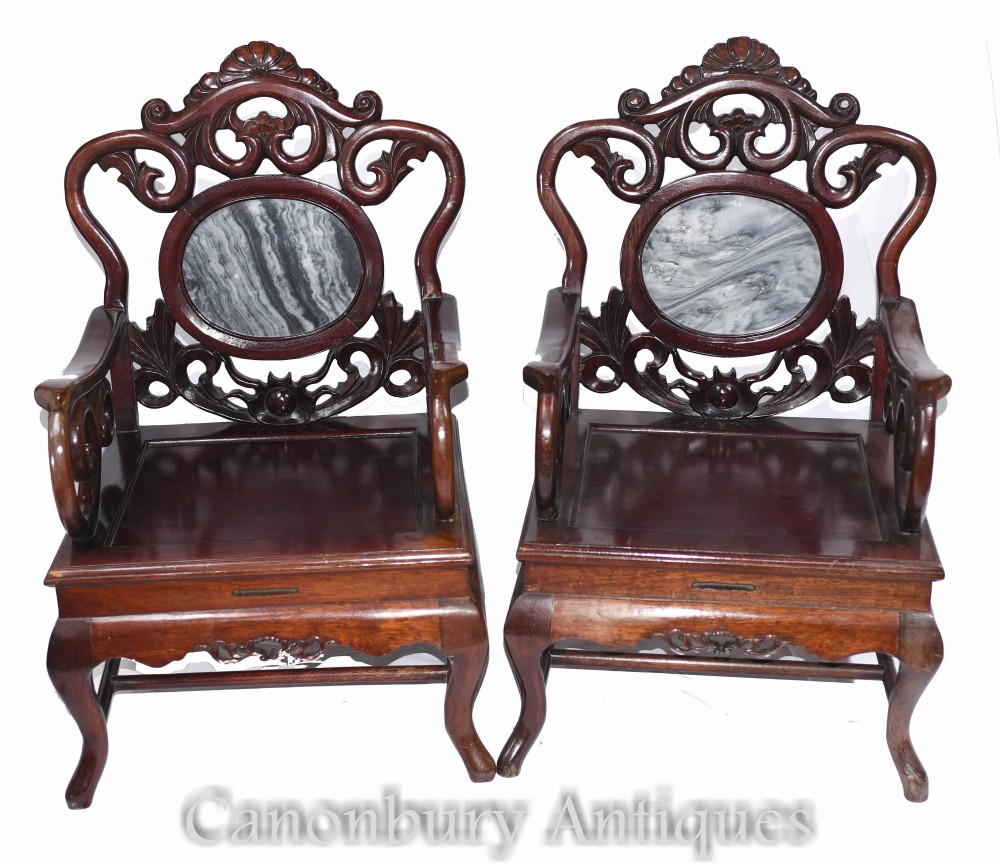 Paire de fauteuils chinois sculptés - Bois dur antique