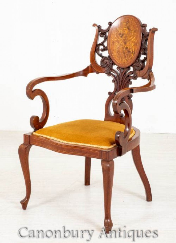 Fauteuil Victorien - Accent Incrusté Antique 1890