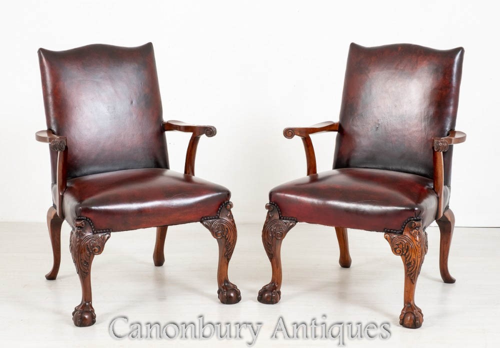 Paire de fauteuils Gainsborough - Acajou antique Chippendale 1880