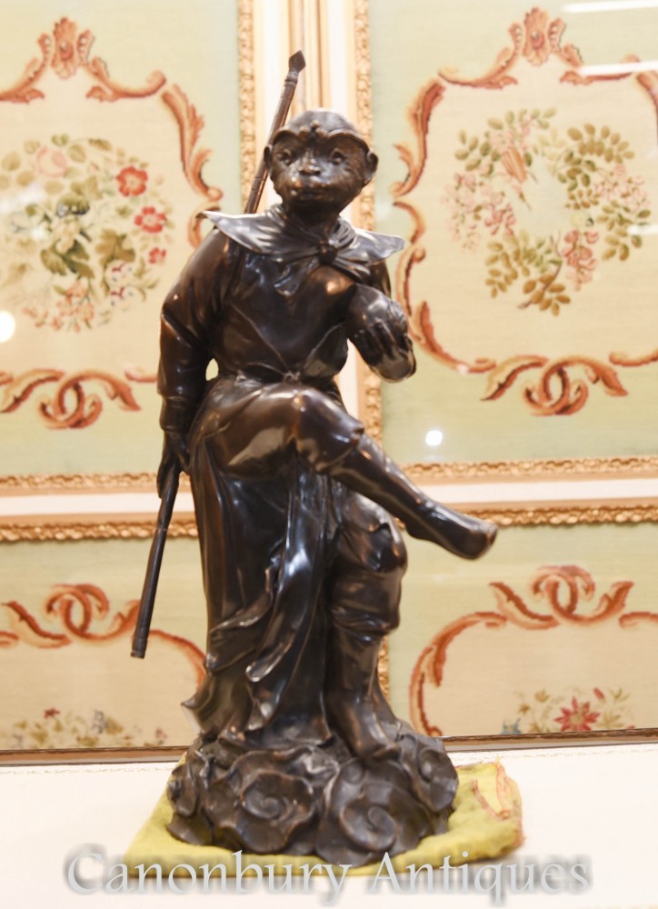 Statue De Singe Victorien En Bronze Antique - Moulage De Primat Ape 1880