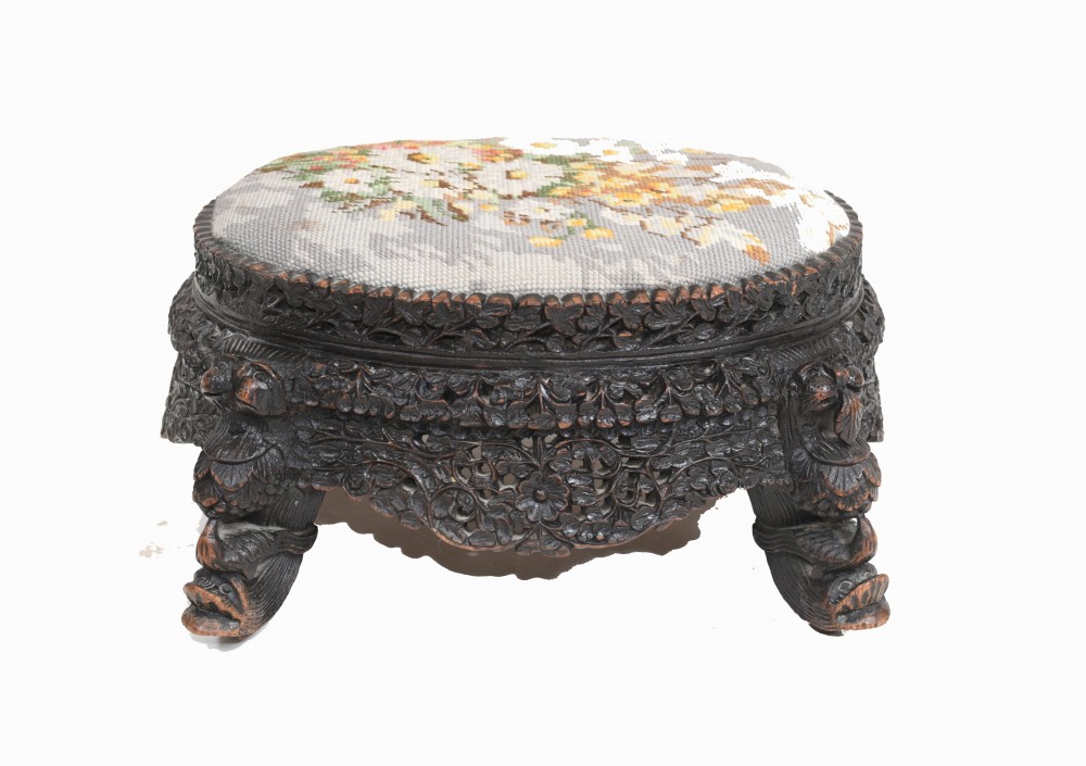 Tabouret Burmese Siège Antique Sculpté Burma