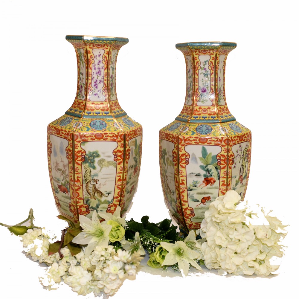 Vases Urnes Porcelaine Chinoise Famile Jaune Floral Chine