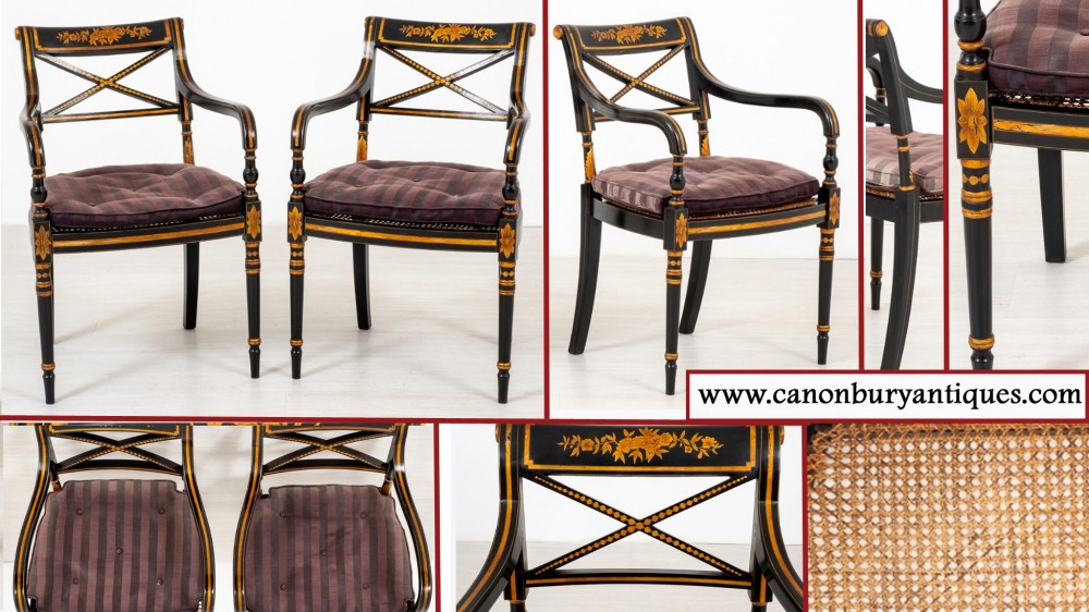 Les fauteuils Regency Ebonized Arm Chairs s'appliquent aux intérieurs en ébène