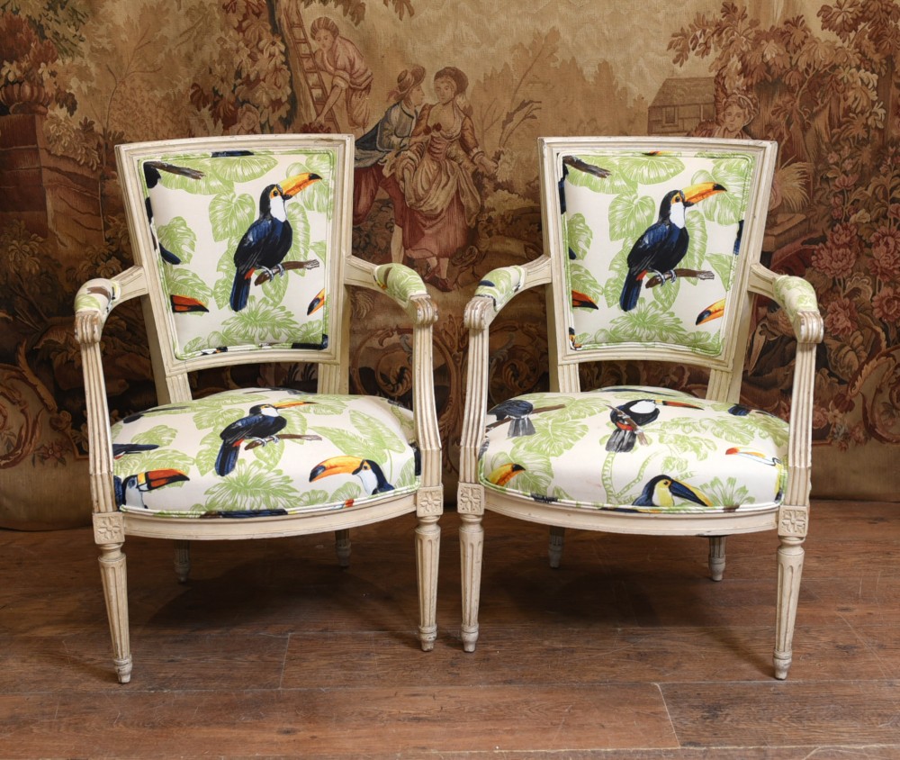 Paire Fauteuils Peints Regency Tucan Print Interiors