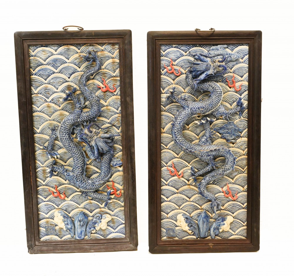 Paire Plaques De Dron En Porcelaine De Chine Nankin Chine