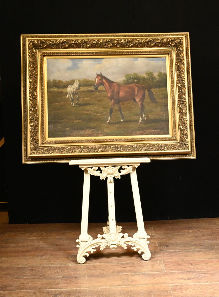 Peinture à l'huile victorienne Horse and Pony Art English Equestrian