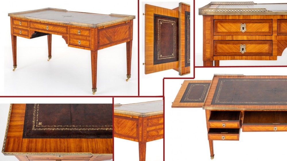 Bureau Plat Français Antique Desk Satinwood 1860