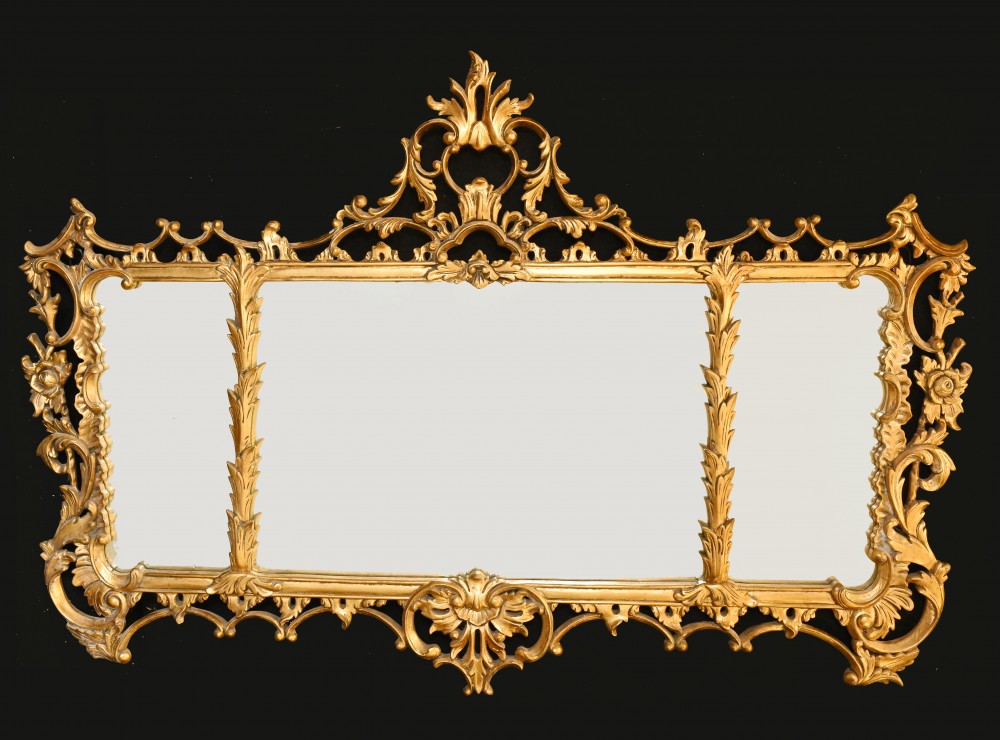 Miroir de Cheminée Rococo en Bois Doré Chippendale