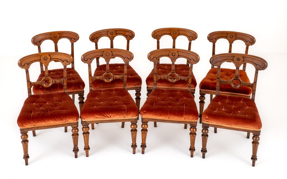 Ensemble Chaises De Salle à Manger Victorienne Gothique En Chêne 1860