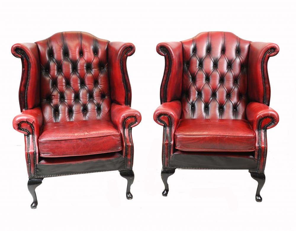 Paire Chesterfield Wingback Chairs Fauteuil Cuir