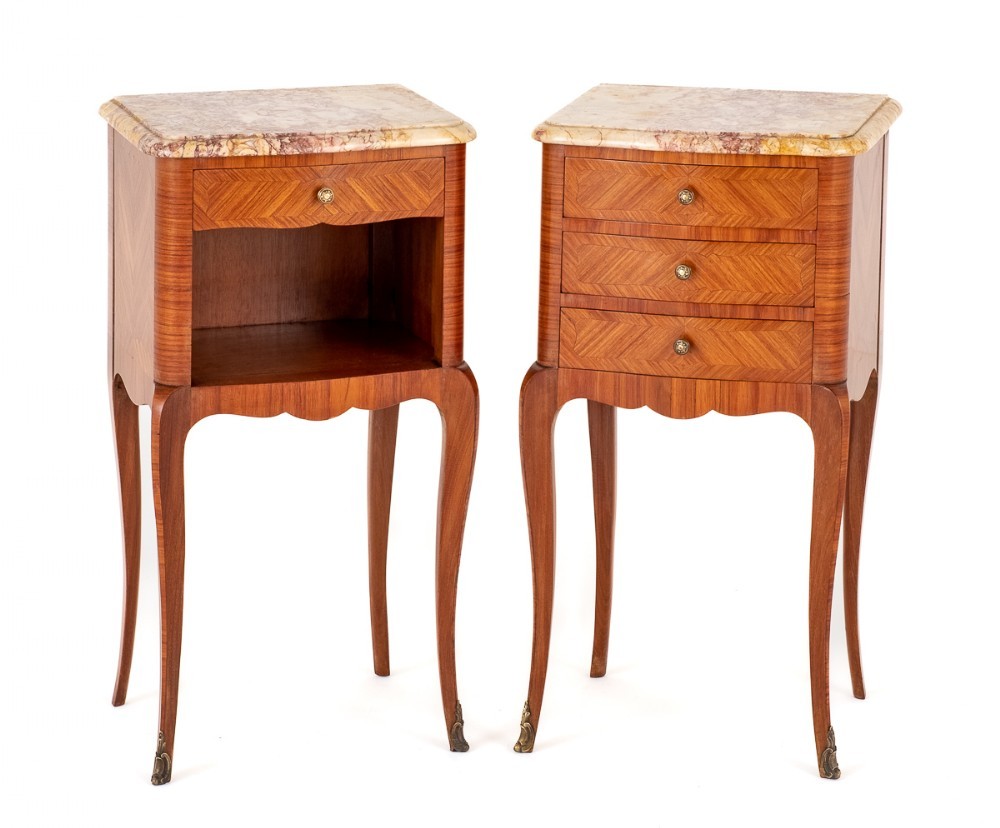 Paire de tables de chevet en bois de satin français, commodes de chevet antiques