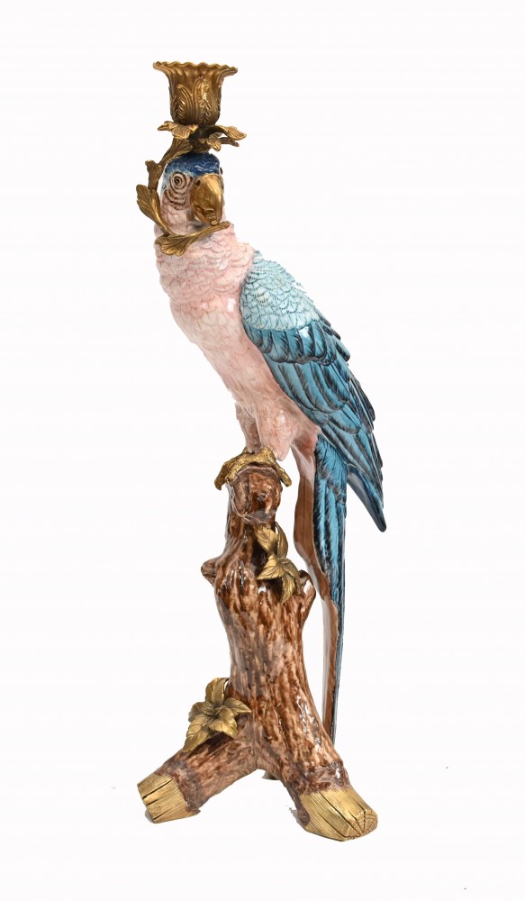 Perroquet Candélabre Porcelaine Bougeoir Oiseaux Tropicaux