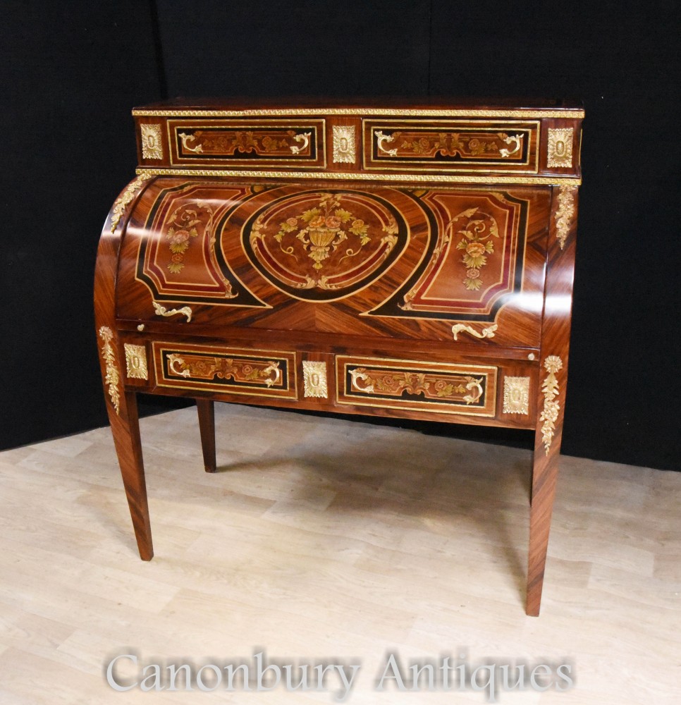 Bureau Français à Roulement - Incrustation De Marqueterie De Bureau Empire