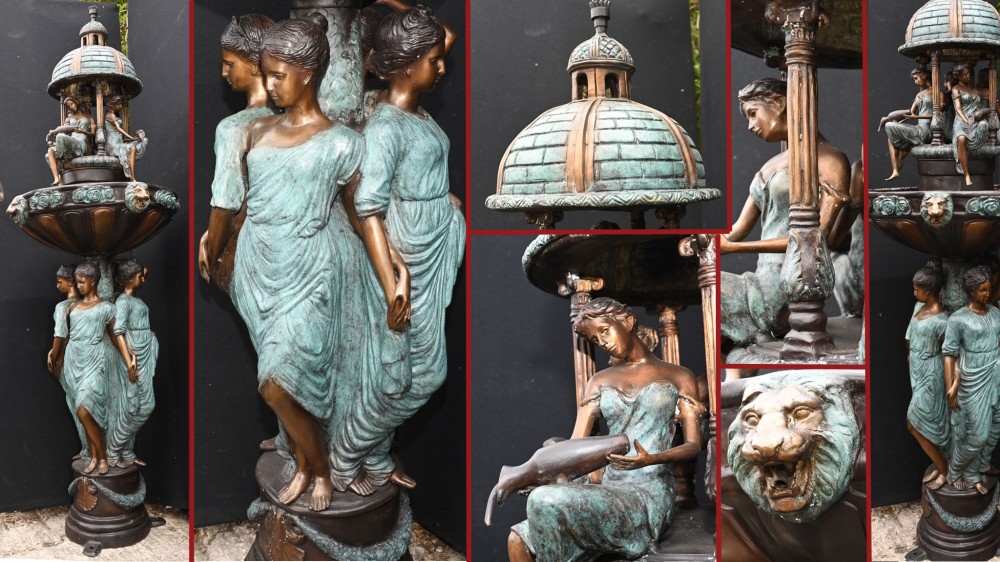 Fontaine de jardin en bronze italien, muse romantique, pièce d'eau de jeune fille