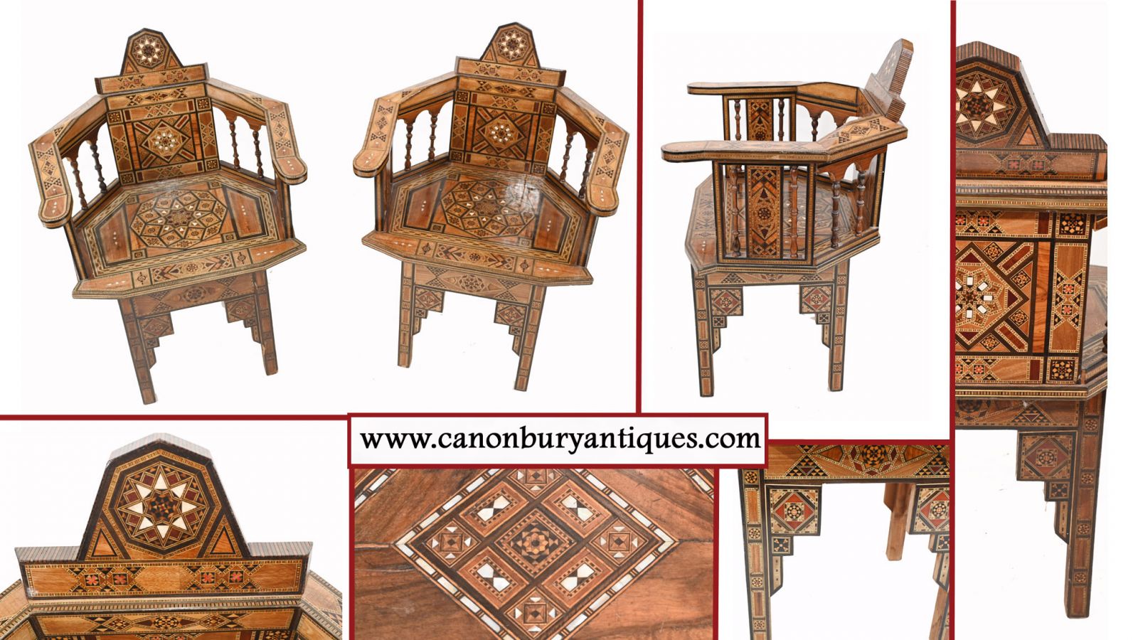 Paire Chaises Damasque Incrustation Arabe Syrien Intérieurs 1920