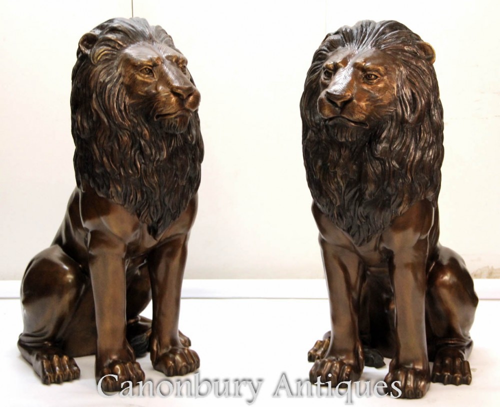 Paire de statues de gardien de lion en bronze - Grands moulages de chat