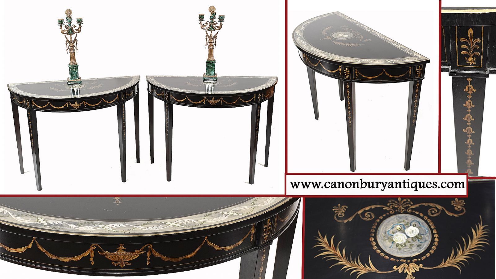 Paire de tables console Regency Painted Lacquer Adams