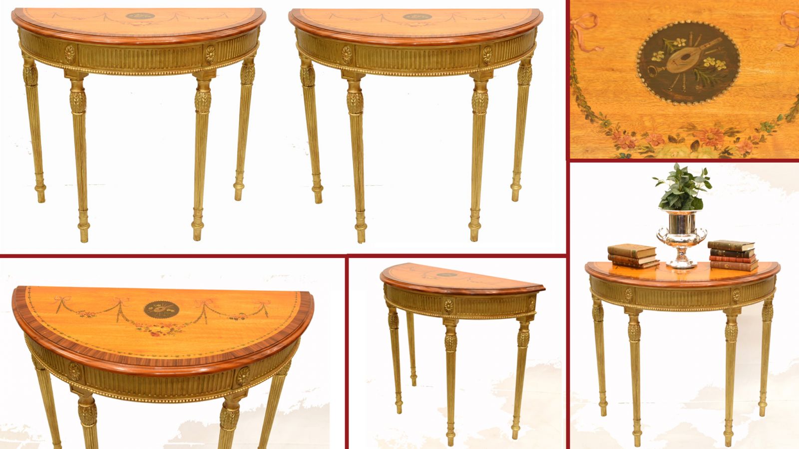 Paire de tables consoles Adams - Table de salle Regency Gilt Demi Lune