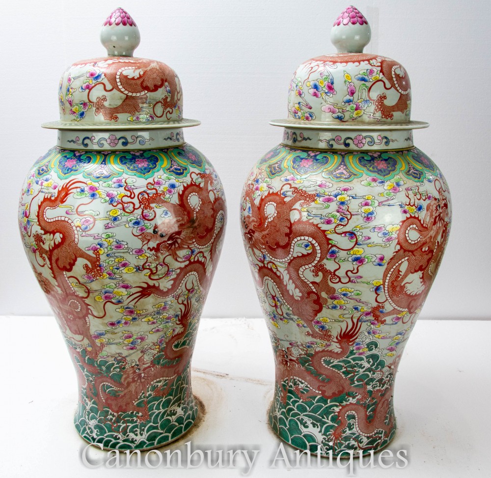 Paire de vases en porcelaine Qianlong - Pots de gingembre chinois Dragon Urns