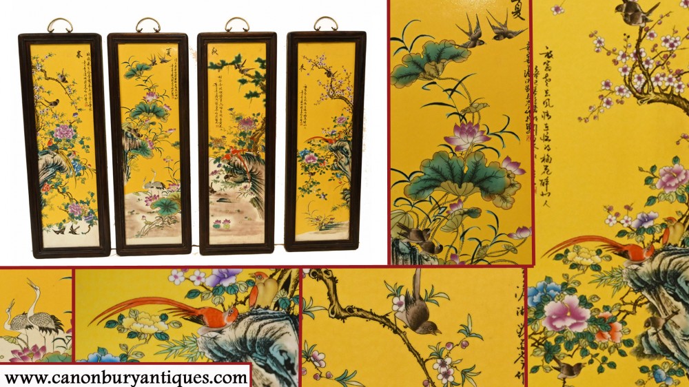 Plaques en porcelaine chinoise Famille Jaune peintes à suspendre