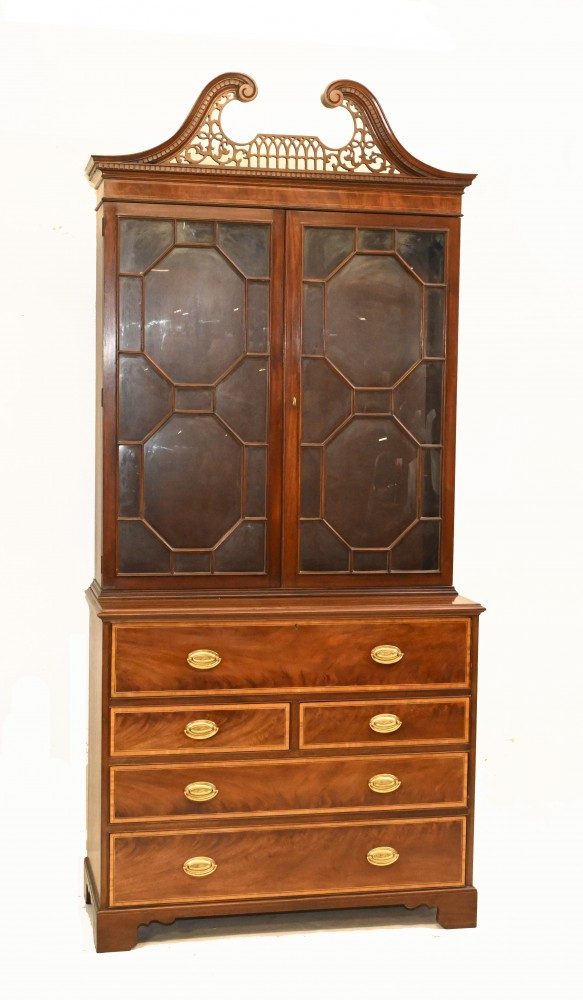 Sheraton Secretaire Bookcase Antique Mahogany Desk 1910