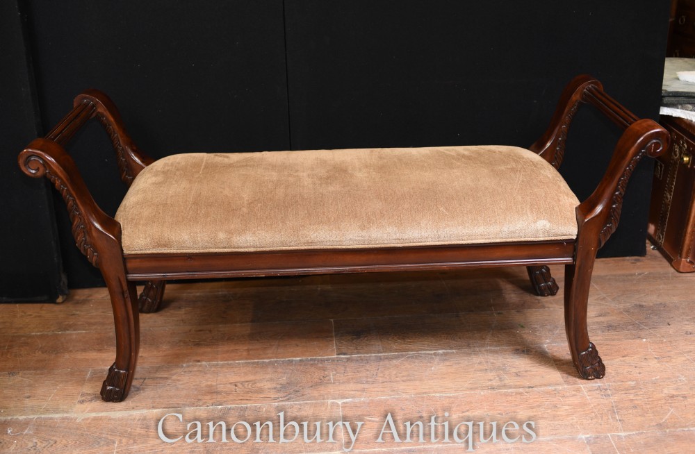 Siège de fenêtre tabouret victorien - banc en acajou antique