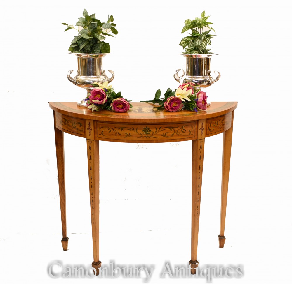 Table console Adams - Tables de salle Demi Lune en bois satiné 
